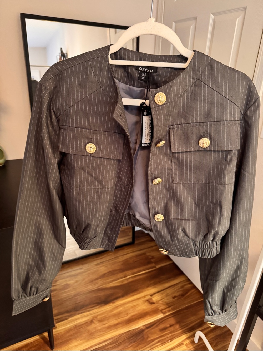 Boohoo Pinstripe Relaxed Fit Bomber NWT